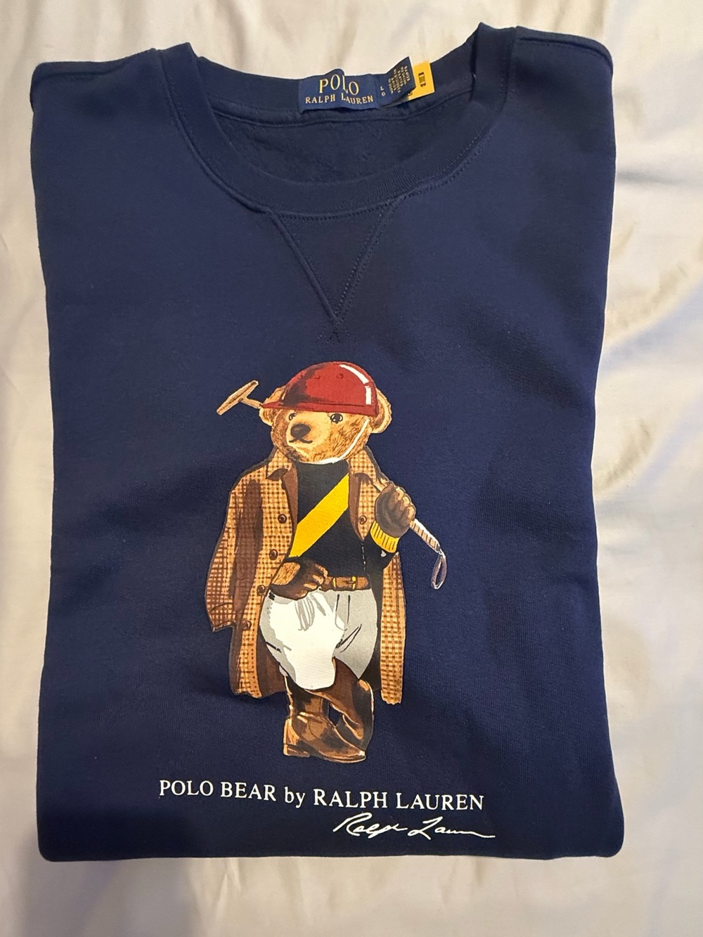 Men Polo by Ralph Lauren Navy Polo Bear Crewneck Sweatshirt Size L